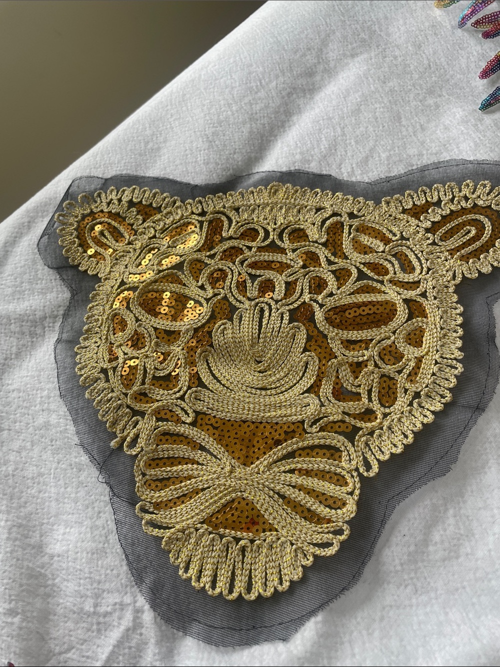 Gold Sequin Embroidered Animal Applique Top